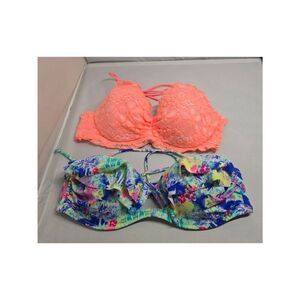 Floral & Coral Lace Bikini Top & Ruffles Halter top set of 2 Ties beach nautical